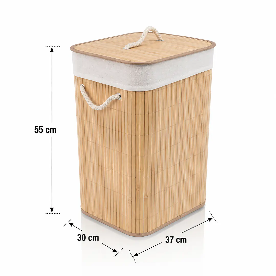 Cesto Organizador de Ropa de Bambú – 50 cm, con Tapa y Asas de Cuerda | Elegante y Resistente 3