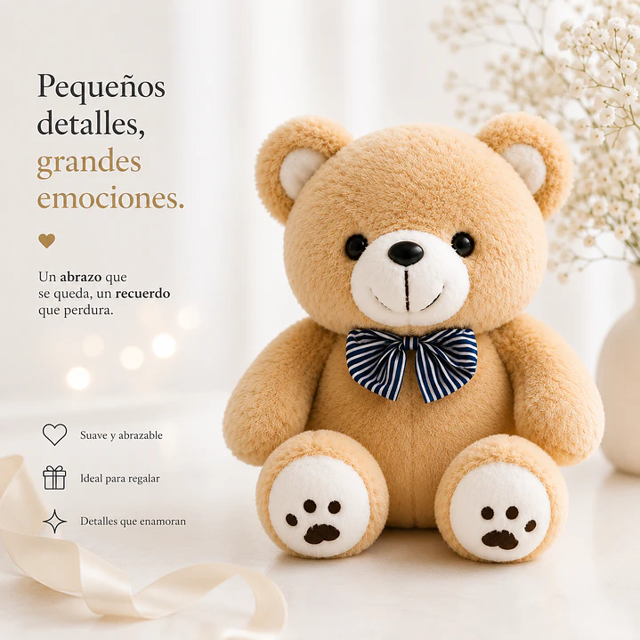 Oso de Peluche con Lazo 30 cm | Suave, Tierno y de Alta Calidad 3