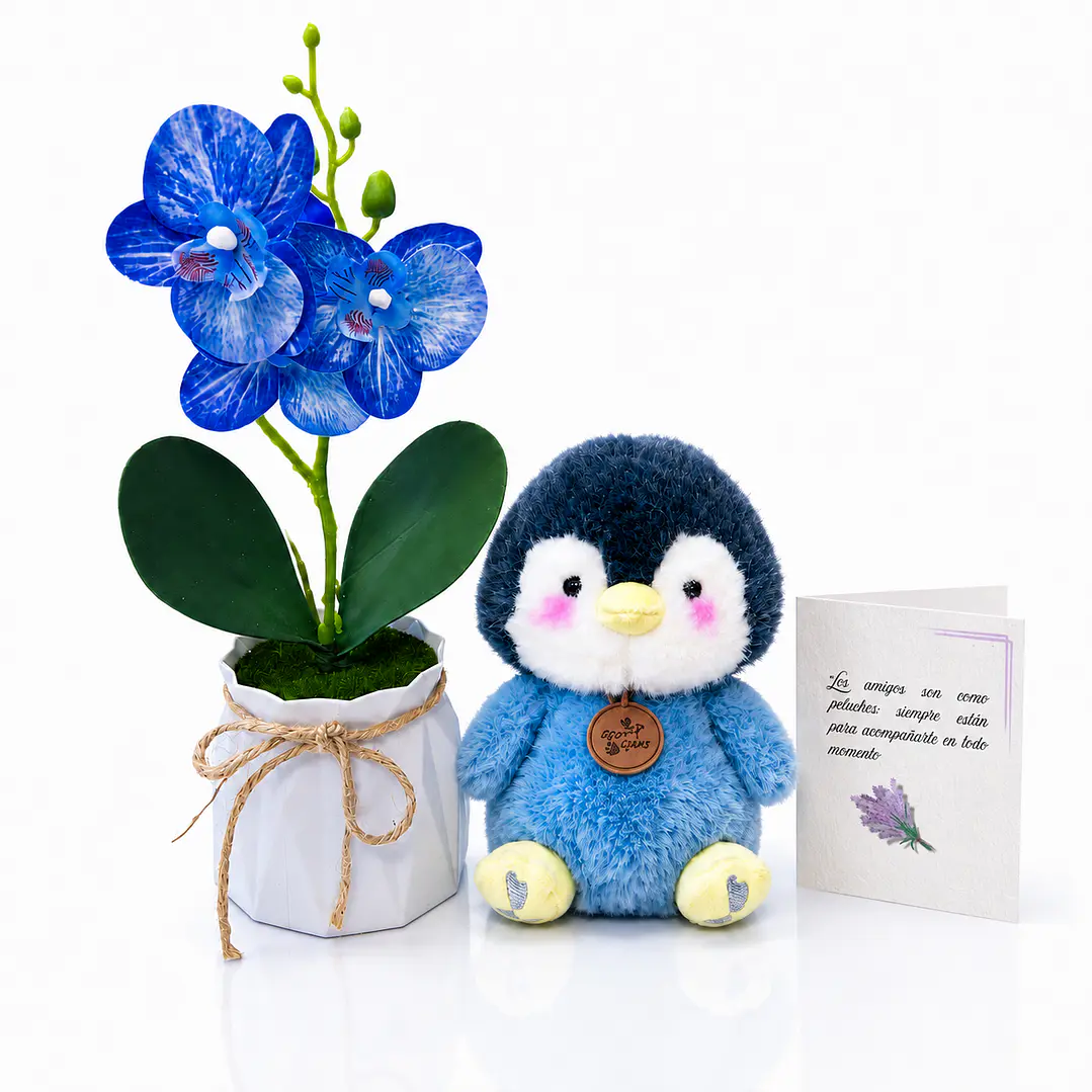 Dúo de Regalo: Peluche de 15 cm + Orquídea Artificial 1