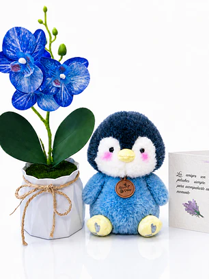 Dúo de Regalo: Peluche de 15 cm + Orquídea Artificial