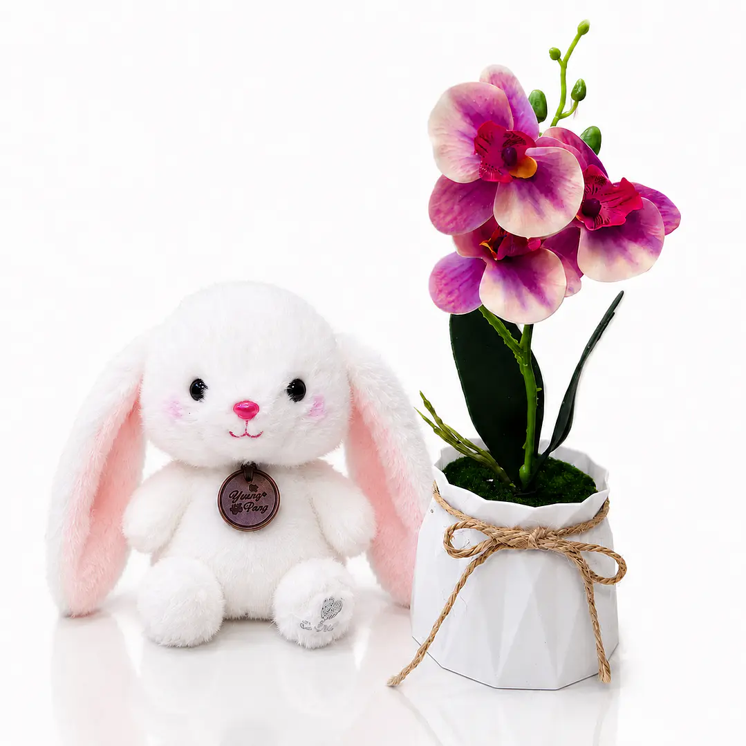 Dúo de Regalo: Peluche de 15 cm + Orquídea Artificial 2