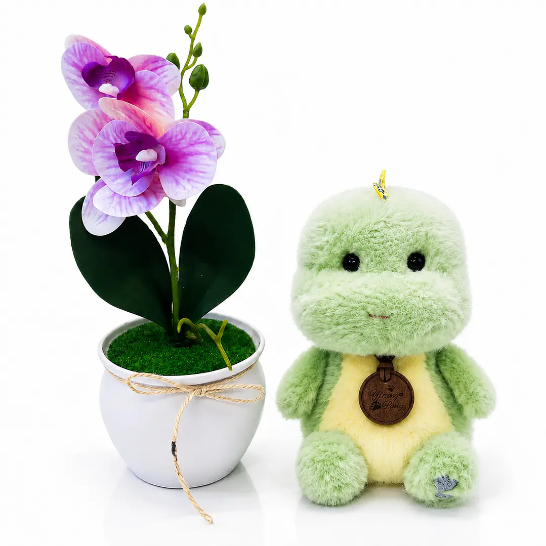 Dúo de Regalo: Peluche de 15 cm + Orquídea Artificial 3