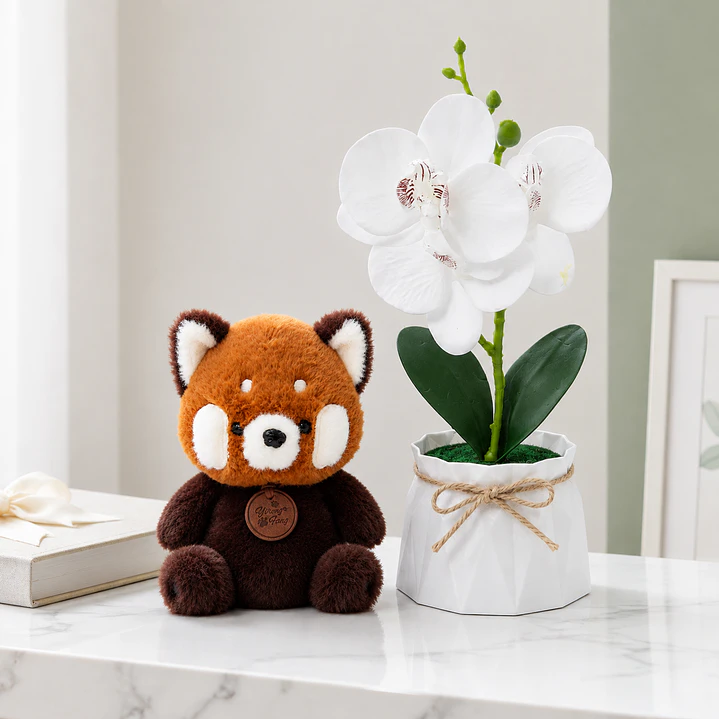 Dúo de Regalo: Peluche de 15 cm + Orquídea Artificial 4