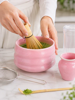 Set Completo para Preparar Té Matcha de Cerámica Rosada