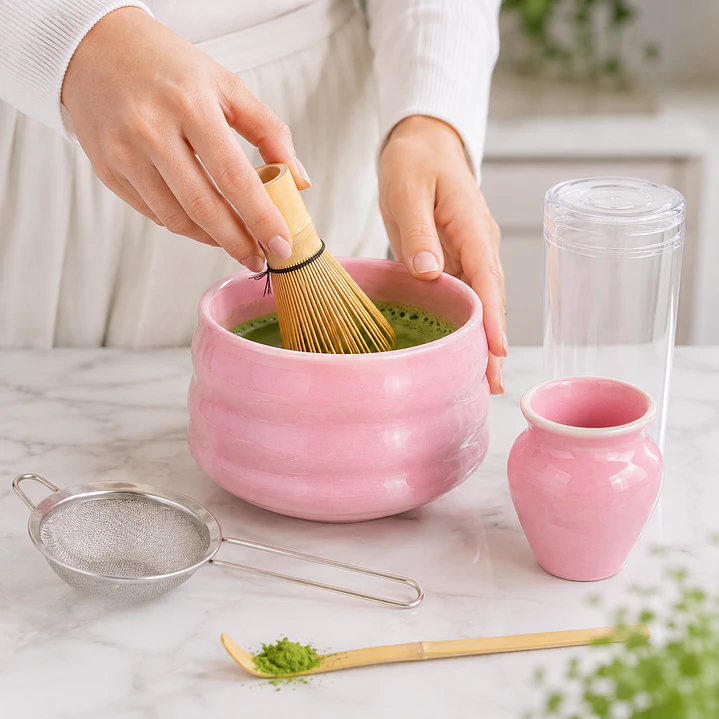 Set Completo para Preparar Té Matcha de Cerámica Rosada 1