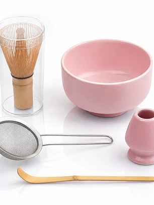 Set Completo para Preparar Té Matcha de Cerámica Rosada