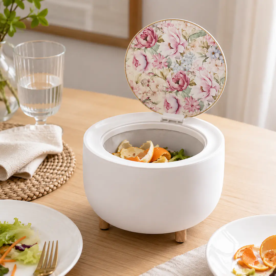 Cesto de Mesa Blanco con Tapa Floral Decorativa 1
