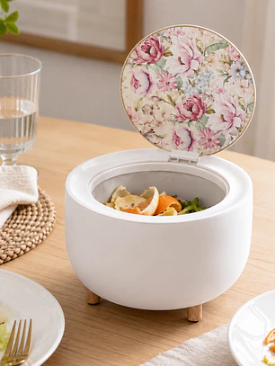 Cesto de Mesa Blanco con Tapa Floral Decorativa