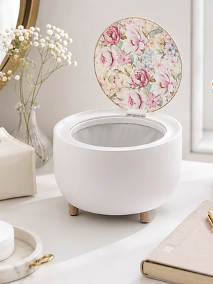 Cesto de Mesa Blanco con Tapa Floral Decorativa