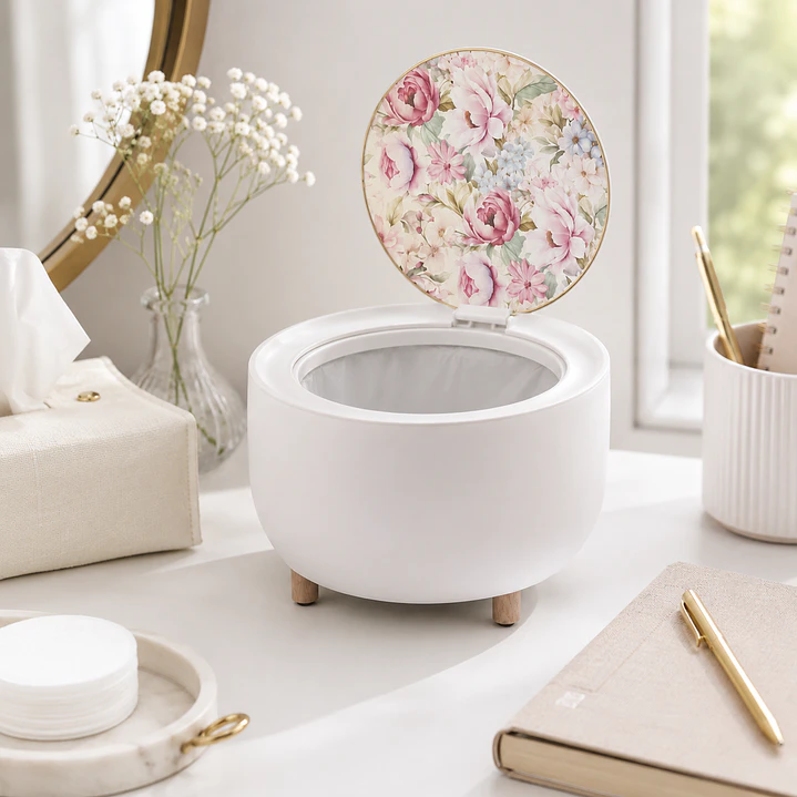 Cesto de Mesa Blanco con Tapa Floral Decorativa 2