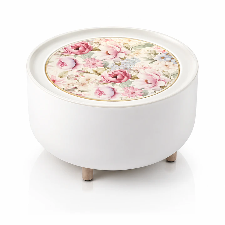 Cesto de Mesa Blanco con Tapa Floral Decorativa 4