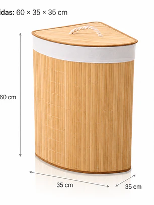 Cesto Esquinero de Bambú para Ropa con Tapa - 60cm con asa y tapa 