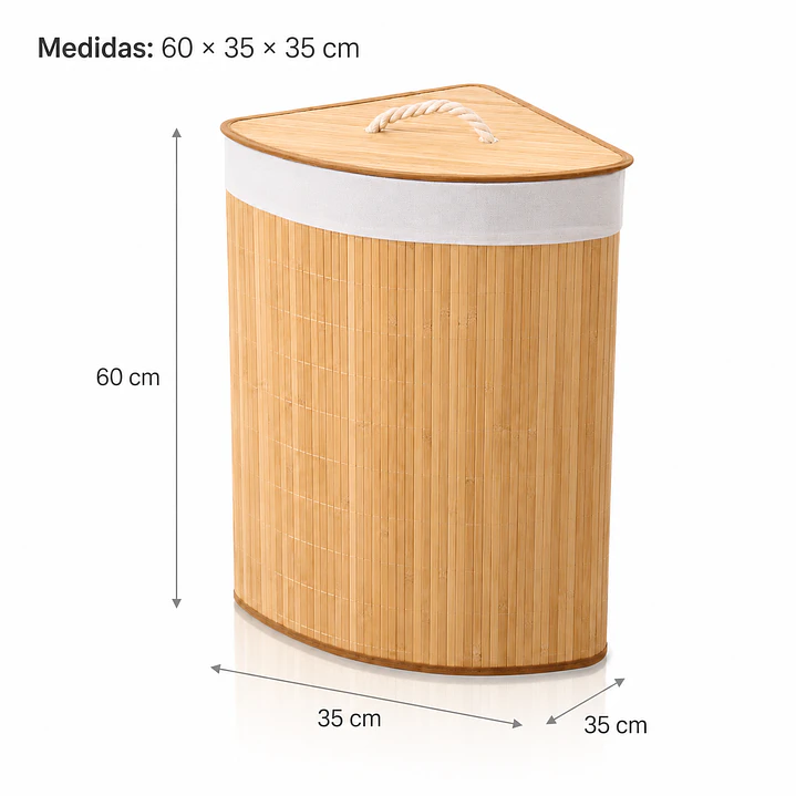 Cesto Esquinero de Bambú para Ropa con Tapa - 60cm con asa y tapa  2