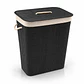 Cesto Organizador de Ropa de Bambú Negro– 50 cm, con Tapa y Asas de Cuerda | Elegante y Resistente - Miniatura 3