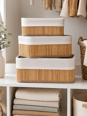 Set de Cajas Organizadoras de Bambú  – Organizador de Ropa Interior y Accesorios (3 Tamaños)