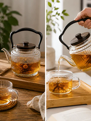 Tetera Infusora de Vidrio con Mango de Madera - 1000ML