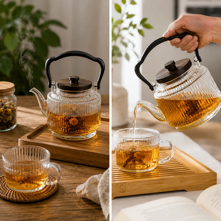 Tetera Infusora de Vidrio con Mango de Madera - 1000ML 1