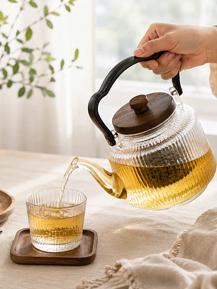 Tetera Infusora de Vidrio con Mango de Madera - 1000ML