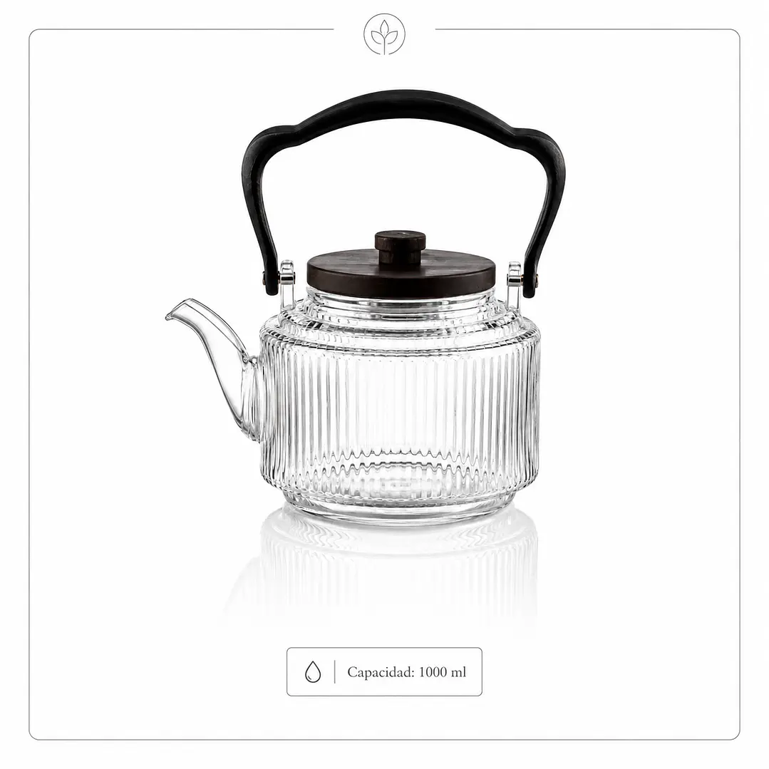 Tetera Infusora de Vidrio con Mango de Madera - 1000ML 3
