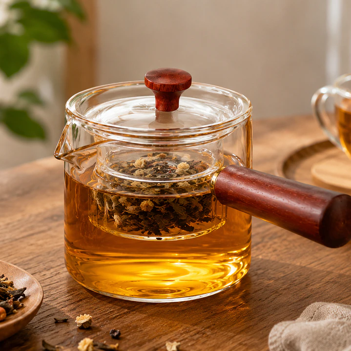 Tetera Infusora de Vidrio con Mango de Madera - 500ML  2