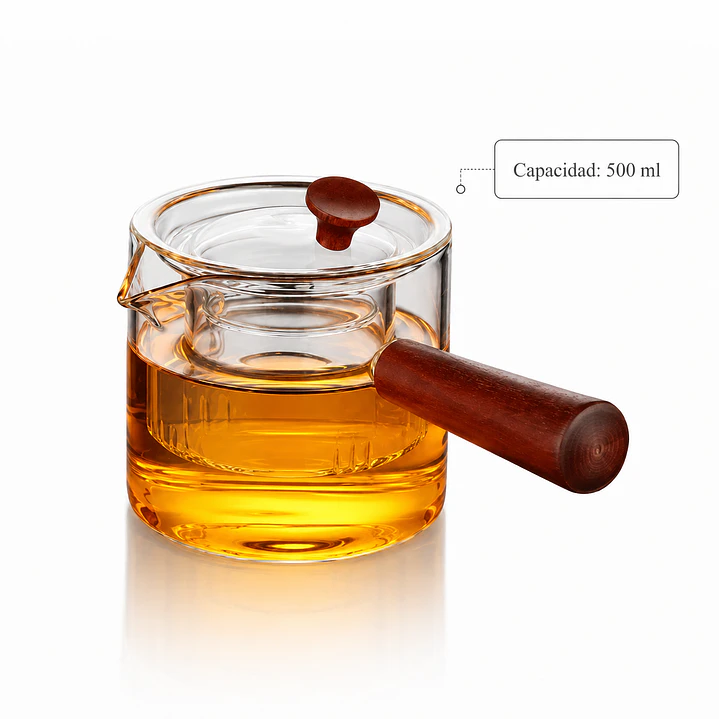 Tetera Infusora de Vidrio con Mango de Madera - 500ML  4