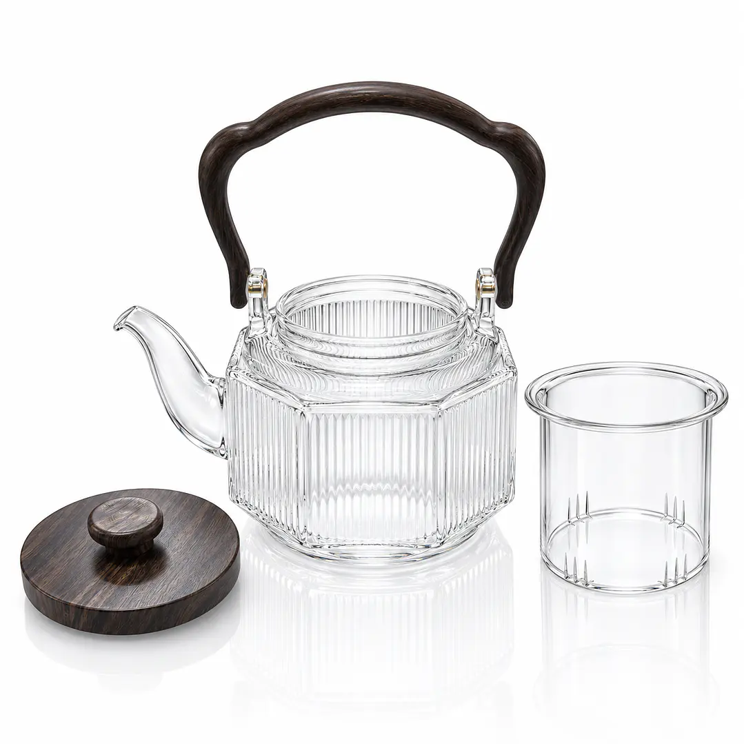Tetera Infusora de Vidrio con Mango de Madera - 1000ML 5