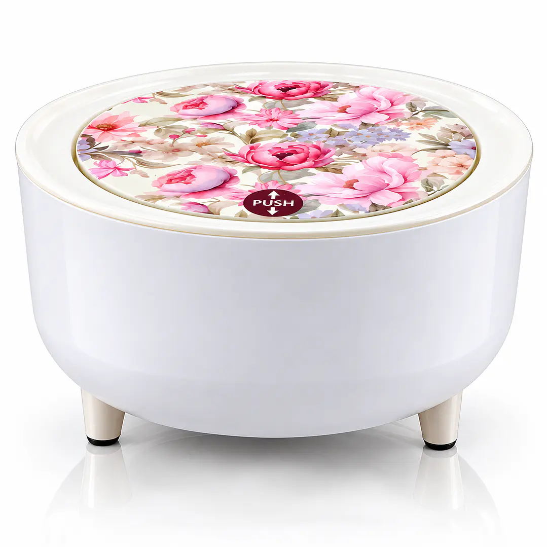 Cesto de Mesa Blanco con Tapa Floral Decorativa 1