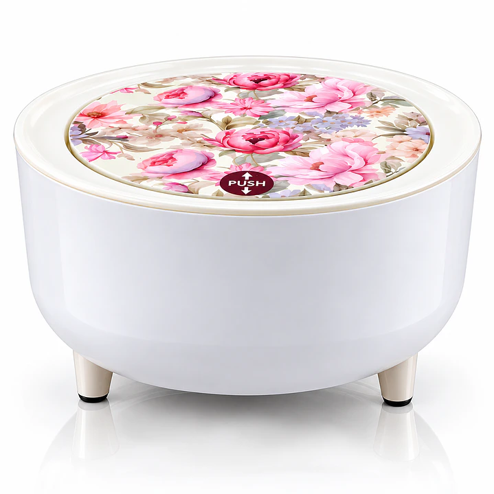 Cesto de Mesa Blanco con Tapa Floral Decorativa 1