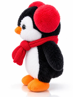 Peluche Pingüino con Orejeras y Bufanda 28 cm – Suave y Tierno