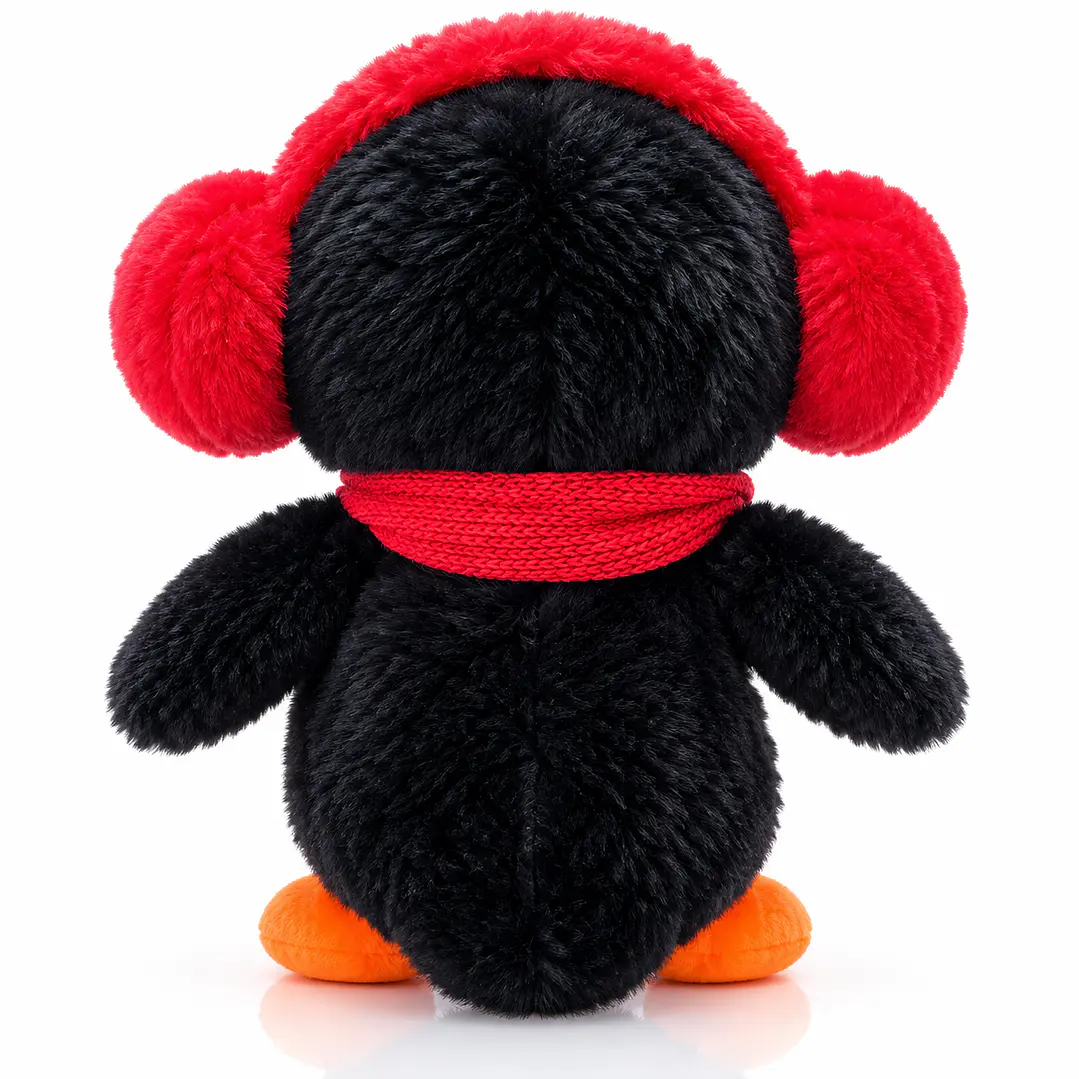 Peluche Pingüino con Orejeras y Bufanda 28 cm – Suave y Tierno 3