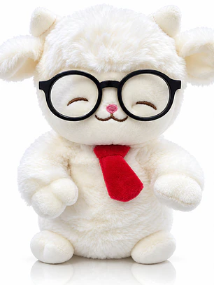 Peluche Ovejita con Lentes y Corbata Roja de 22 cm – Suave y Adorable