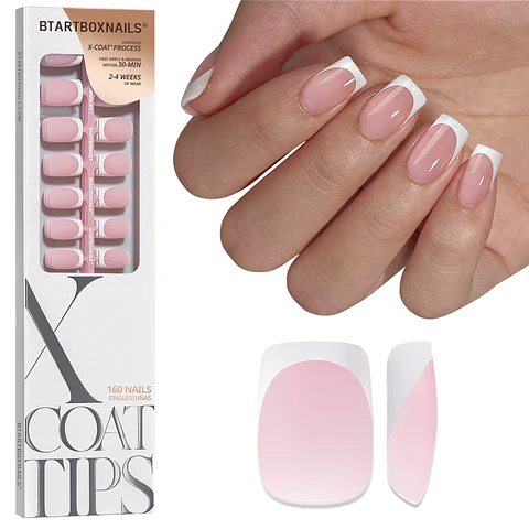 XCOATTIPS® French - Short Square Pink w/ White French Tips