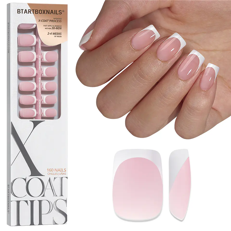 XCOATTIPS® French - Short Square Pink w/ White French Tips 1
