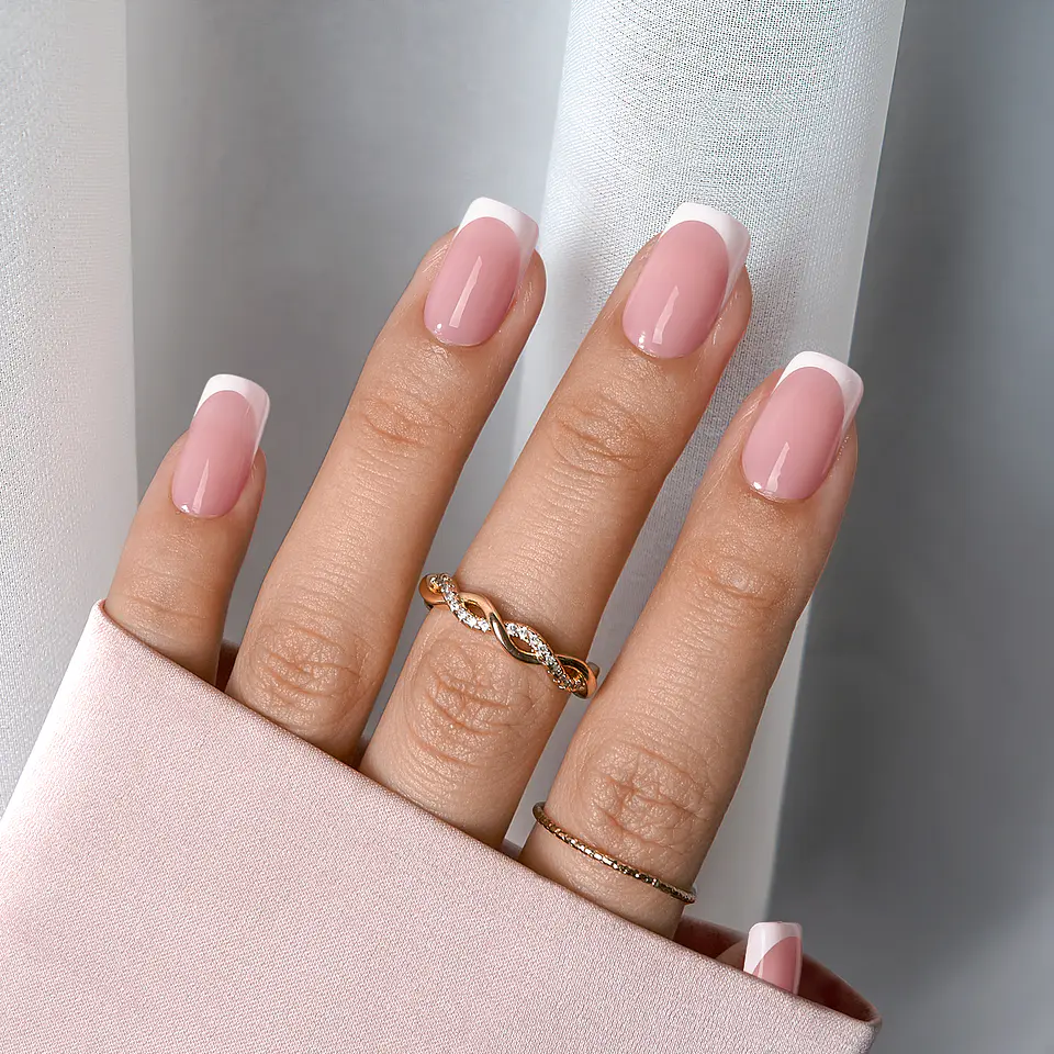 XCOATTIPS® French - Short Square Pink w/ White French Tips 3