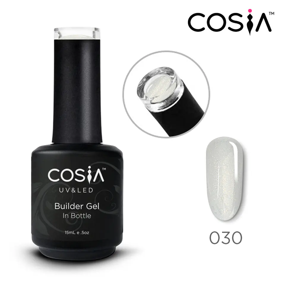 COSIA Builder Gel In Bottle 030 – Glitter French White | Gel Constructor Blanco Traslúcido con Glitter 15 ml 1