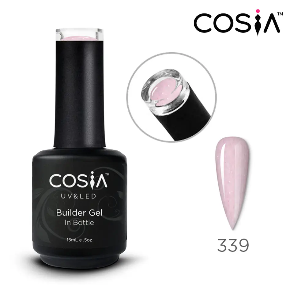 COSIA Builder Gel In Bottle 339 – Soft Pink White Glitter | Gel Constructor Blanco Rosado Suave con Glitter 15 ml 1