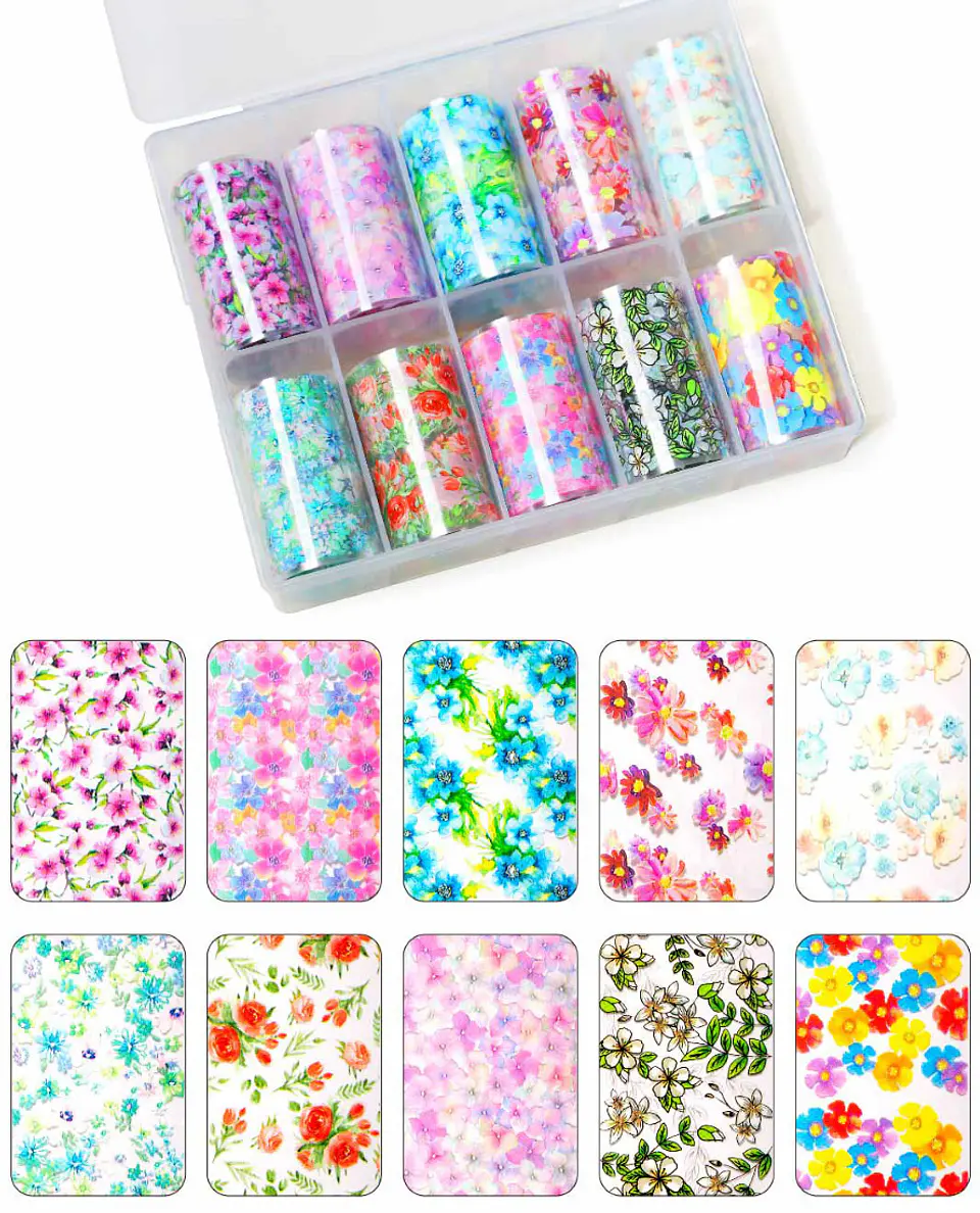 NAIL TRANSFER FOIL SET FLORES I 1
