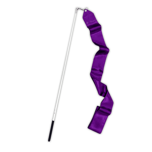 Estilete blanco 56 cm con cinta morada de 5,2 m de gimnasia rítmica (Certificada FIG)