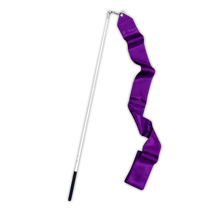 Estilete blanco 56 cm con cinta morada de 5,2 m de gimnasia rítmica (Certificada FIG)
