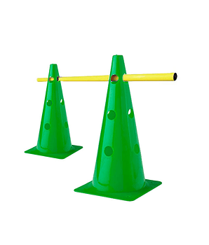 Set conos perforados con barra (2 conos verde + 1 barra amarilla)