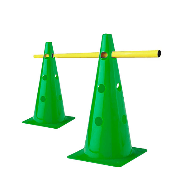 Set conos perforados con barra (2 conos verde + 1 barra amarilla) 1
