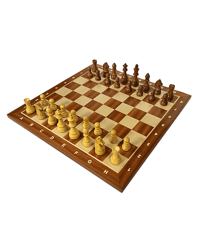 Tablero de ajedrez de madera de 52 cm fijo con piezas de madera modelo Alemán Rey 9,5 cm (32 piezas)
