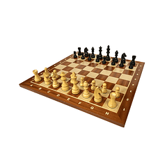 Tablero de ajedrez de madera de 52 cm fijo con piezas de madera ebonizada modelo Alemán Rey 9,5 cm (34 piezas)