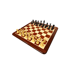 Tablero de ajedrez de madera redwood esquinas redondeadas de 53,5 cm fijo con piezas Colombian ebonizadas doble dama