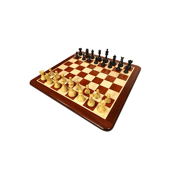Tablero de ajedrez de madera redwood esquinas redondeadas de 53,5 cm fijo con piezas Colombian ebonizadas doble dama 1