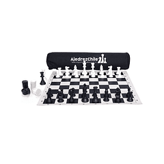Set de damas y ajedrez (incluye tablero vinilo negro con piezas de damas y ajedrez y bolso)