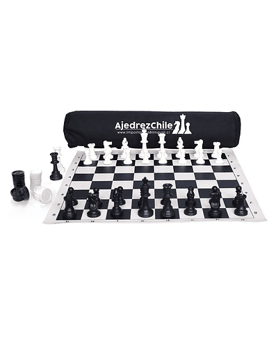 Set tablero vinilo negro con piezas de ajedrez y damas,&n...