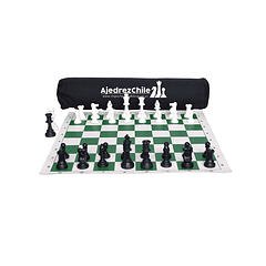 Set de ajedrez tablero de vinilo con piezas y bolso - Verde