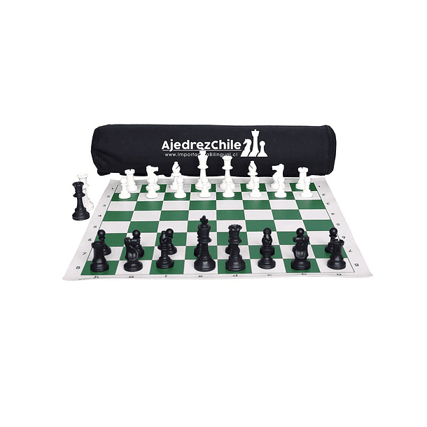 Set de ajedrez tablero de vinilo con piezas y bolso 2