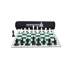 Set de ajedrez tablero de goma con piezas y bolso - Verde